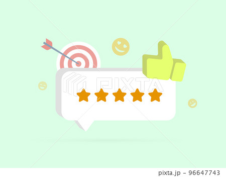 Customer Satisfaction concept with five star feedback rating, Satisfied consumer with positive review. 3d vector illustration 96647743