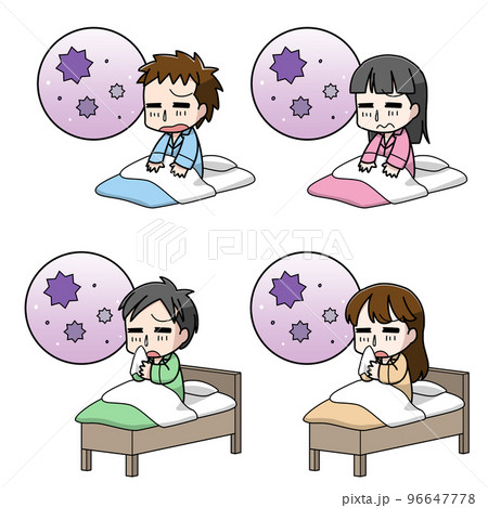 風邪をひく男女のこども4パターン・アイコンあり 風邪をひく男女のこども4パターン・アイコンあり 96647778