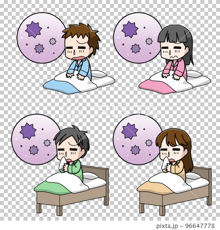 風邪をひく男女のこども4パターン・アイコンあり 風邪をひく男女のこども4パターン・アイコンあり 96647778