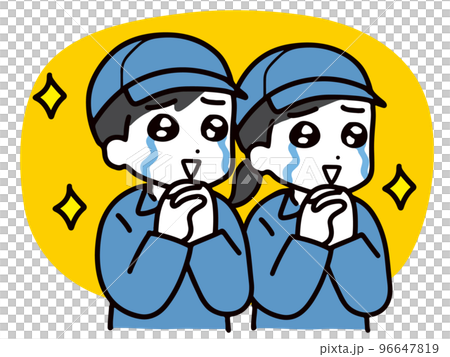 Young men and women in work clothes crying and rejoicing (upper body) 96647819