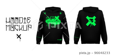 Trendy hoodie with Acid paint print and graffiti lettering and grunge 96648233