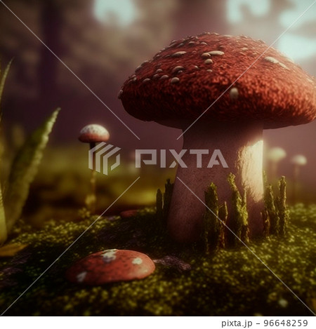 mushrooms in the forest under the sunlight 96648259