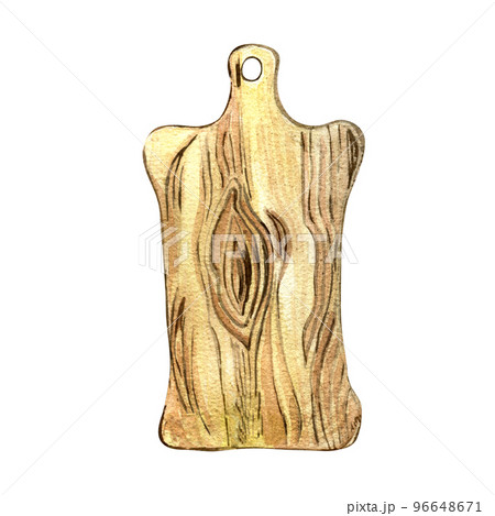 Wooden cutting board watercolor illustration isolated on white background. 96648671
