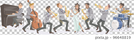 Jazz singers and jazz musicians performing enthusiastically on a white background 96648819