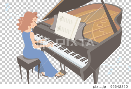 在白色背景上演奏的女鋼琴家 96648830