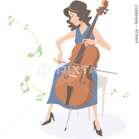 白い背景で演奏する女性チェロ奏者 96648832