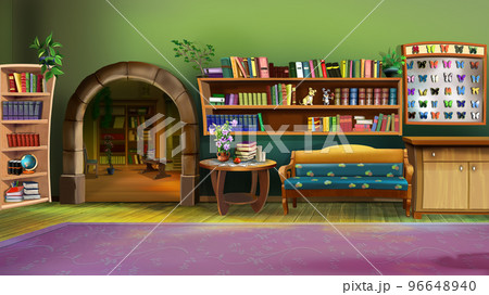 Room interior in retro style illustration Room interior in retro style illustration 96648940