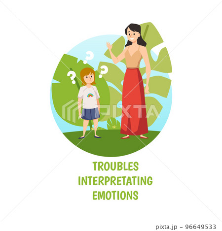 Troubles of interpretation of emotions in autism disorder, flat vector isolated. 96649533