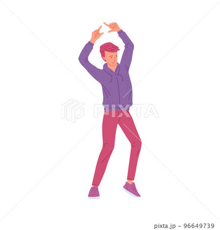 Man dancing with arms up, flat vector illustration isolated on white background. 96649739
