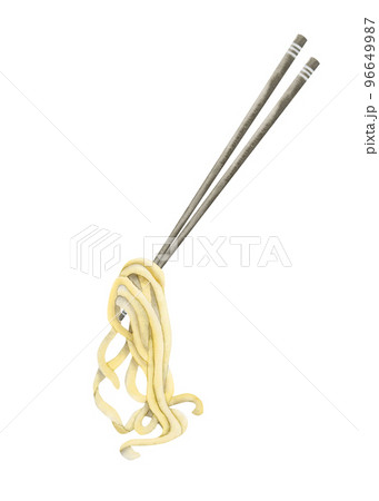 Chinese noodles with chopsticks watercolor illustration on white. Pasta. spaghetti for recipe, menu, web design 96649987