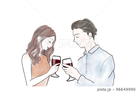 ワインで乾杯するカップル 96649990