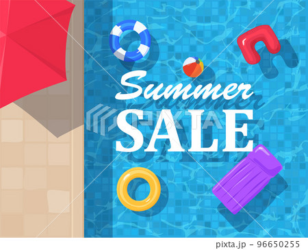 Summer sale banner with inflatable rings in swimming pool, vector illustration. Summer sale banner with inflatable rings in swimming pool, vector illustration. 96650255