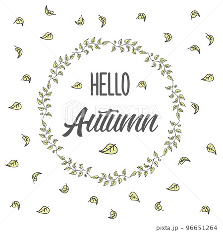 Cute background with flourish frame and lettering- hello autumn Cute background with flourish frame and lettering- hello autumn 96651264
