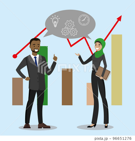 Businessman and business woman different nation discussing marke Businessman and business woman different nation discussing marke 96651276