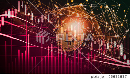 Modern way of exchange. Bitcoin is convenient payment in global economy market. Virtual digital currency and financial investment trade concept. Abstract cryptocurrency with gold bitcoin background. Modern way of exchange. Bitcoin is convenient payment in global economy market. Virtual digital currency and financial investment trade concept. Abstract cryptocurrency with gold bitcoin background. 96651657