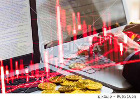 Modern way of exchange. Bitcoin is convenient payment in global economy market. Virtual digital currency and financial investment trade concept. Abstract cryptocurrency with gold bitcoin background. Modern way of exchange. Bitcoin is convenient payment in global economy market. Virtual digital currency and financial investment trade concept. Abstract cryptocurrency with gold bitcoin background. 96651658