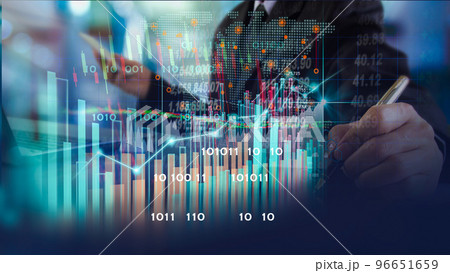 Stock market or forex trading graph and candlestick chart suitable for financial investment concept. Economy trends background for business idea and all art work design. Abstract finance background.. Stock market or forex trading graph and candlestick chart suitable for financial investment concept. Economy trends background for business idea and all art work design. Abstract finance background.. 96651659
