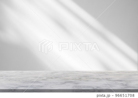 Marble table with window shadow drop on white wall background for mockup product display 96651708