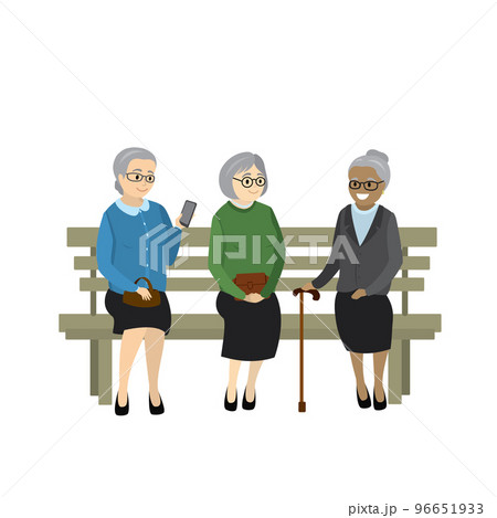 multicultural grandmothers are sitting on the bench multicultural grandmothers are sitting on the bench 96651933