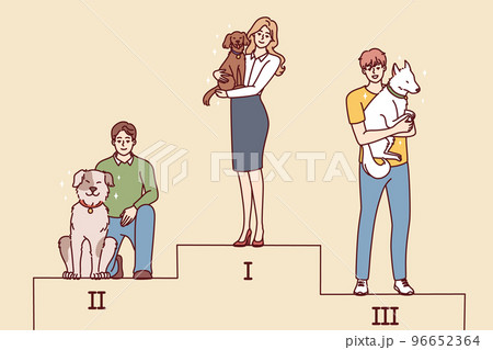 People with dogs stand on pedestal  96652364