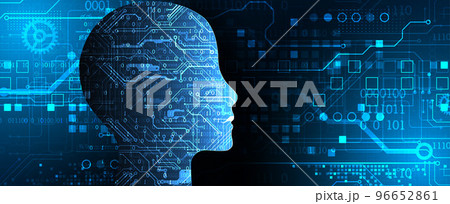 Artificial Intelligence. Technical background with a silhouette of a man. Big data concept. Machine cyber mind. Artificial Intelligence. Technical background with a silhouette of a man. Big data concept. Machine cyber mind. 96652861