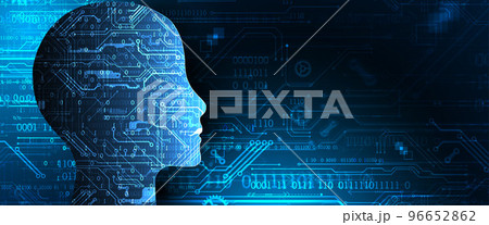 Artificial Intelligence. Technical background with a silhouette of a man. Big data concept. Machine cyber mind. 96652862