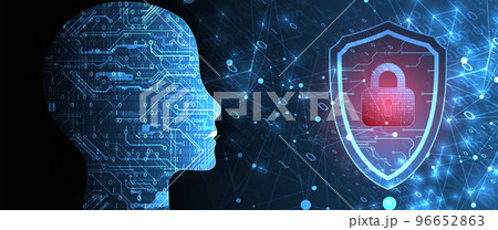 Artificial Intelligence. Technical background with a silhouette of a man. Big data concept. Machine cyber mind. 96652863