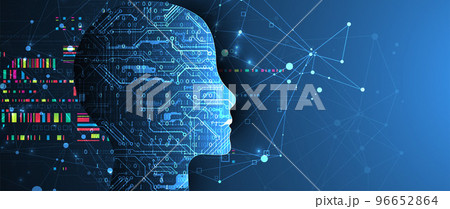 Artificial Intelligence. Technical background with a silhouette of a man. Big data concept. Machine cyber mind. 96652864