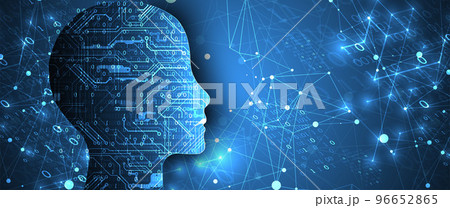 Artificial Intelligence. Technical background with a silhouette of a man. Big data concept. Machine cyber mind. 96652865