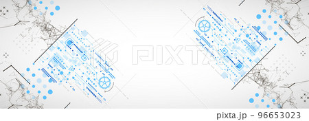Abstract background on technological and scientific topics. Plexus effect with various techno details with a place under the text. Vector format. Abstract background on technological and scientific topics. Plexus effect with various techno details with a place under the text. Vector format. 96653023