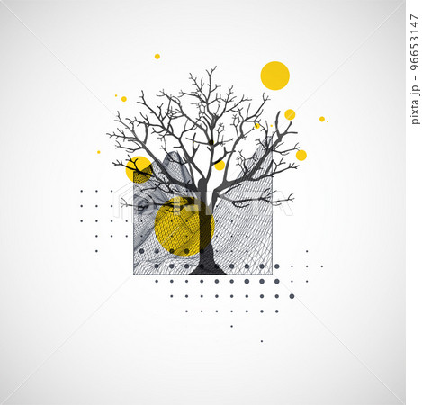 Art concept. Abstract mountains forms with Silhouette of a tree. Art concept. Abstract mountains forms with Silhouette of a tree. 96653147