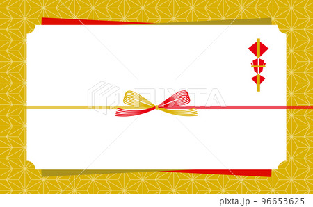 日本らしい熨斗をイメージした水引の和風お祝いフレーム素材_横長_金と赤_文字なし 96653625