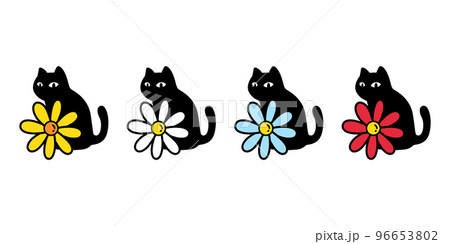 cat vector flower daisy kitten icon calico cartoon character pet breed logo stamp symbol tattoo doodle animal illustration isolated design 96653802