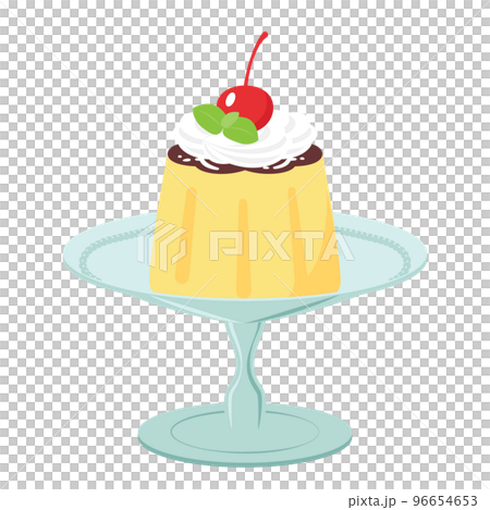 Illustration of pudding with cream and cherry Illustration of pudding with cream and cherry 96654653