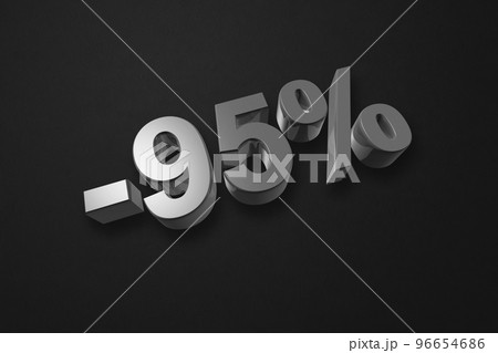95% off discount offer. 3D illustration isolated on black. Promotional price rate 96654686