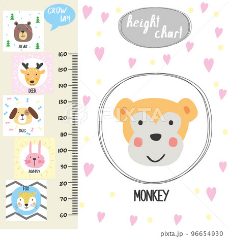 Kids height chart.Cute monkey and funny animals 96654930