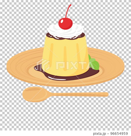 布丁配鮮奶油和水果的插圖 布丁配鮮奶油和水果的插圖 96654959