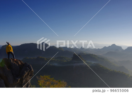 Phu Pha Mok View point, Tourist mountain climbing Go to see the sunrise and the sea of mist in the morning. View Point, Ban Ja Bo, Mae Hong Son,Thailand. 96655006