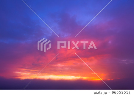 Beautiful sky dramatic sky with red clouds during twilight. 96655012