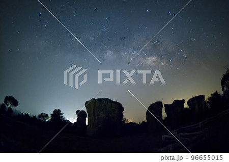 Mor Hin Khao is another tourist attraction with natural beauty. At the beginning of the year the Milky Way can be seen in the night sky, Chaiyaphum, Thailand. 96655015