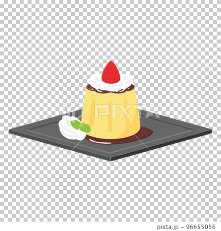 Illustration of pudding with fresh cream and fruits 96655056