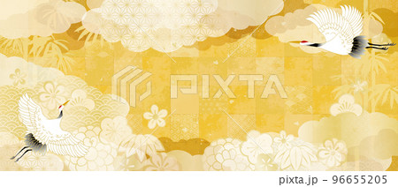 和風柄　優しい金色　イラスト背景　鶴 96655205
