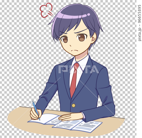 A boy in a blazer studying gets angry - Stock Illustration [96655895 ...