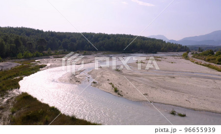 River, green forest and mountains. Beautiful nature landscape. 96655939