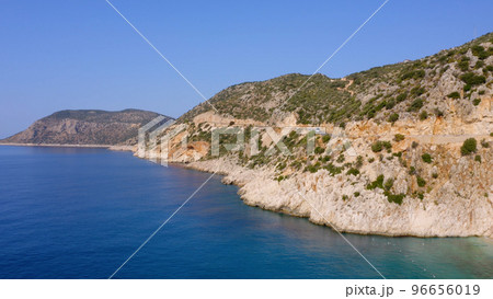 Spectacular view of rocky mountain and turquoise sea or ocean. Majestic nature landscape from drone. 96656019
