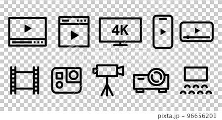 視頻電影播放按鈕圖標設置多個插圖黑色和白色 96656201