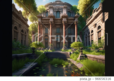 宮殿 城 屋敷 ファンタジー 観光 建築 庭園 池 96656316