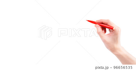 赤ペンを持つ手（白背景） 96656535