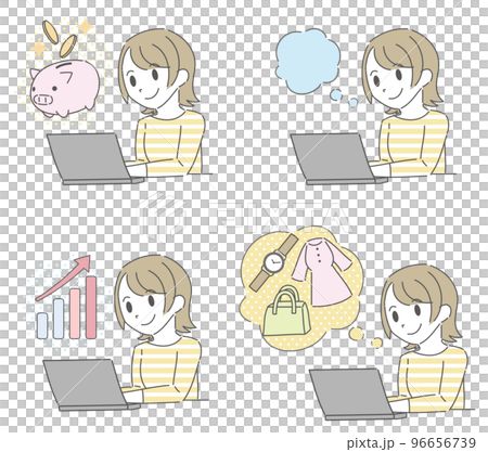 A woman doing a side job and online shopping on a computer A woman doing a side job and online shopping on a computer 96656739