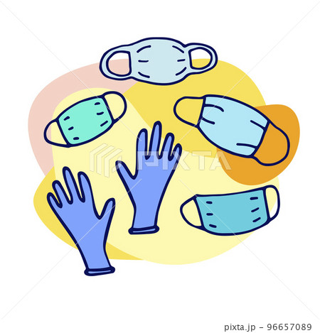 Medical protective mask, gloves doodle set 96657089